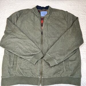 LL Bean Flannel Lined Bomber Jacket Green Full Zip Insulated Men’s Size XL